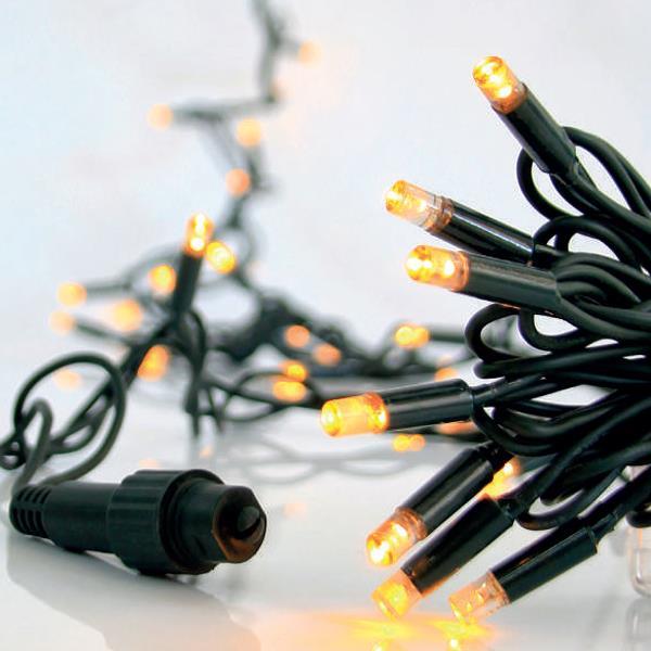LINEA, 100 FLASH LED 5mm CON COPAS, 230V, CONECTOR HASTA 3, HILO GOMA VERDE, LED BLANCO CALIDO POR 10cm, CABLE 1,5m, IP65