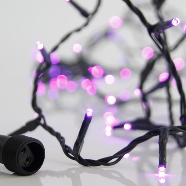 LINEA, 100 LED 3mm, ADAPTADOR 31V, CONECTOR HASTA 3, CABLE VERDE, LED MORADO POR 5cm, CABLE 3m, IP44