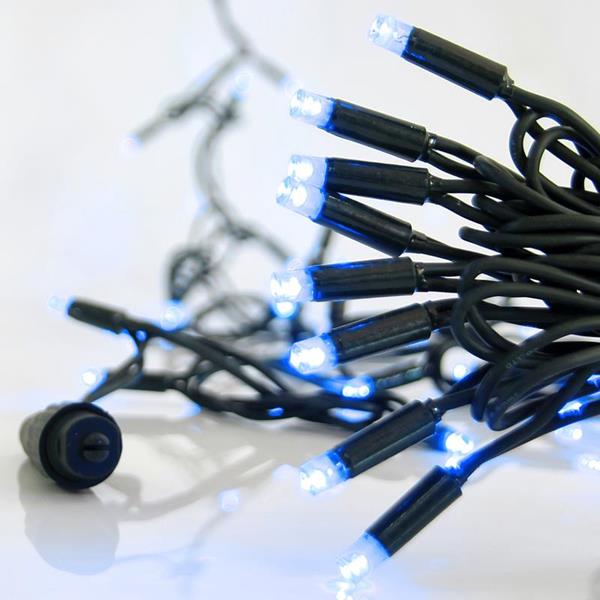 LINEA, 100 LED 5mm CON COPAS, 230V, CONECTOR HASTA 9, CABLE GOMA VERDE, LED AZUL POR 10cm, CABLE 1.5m, IP65