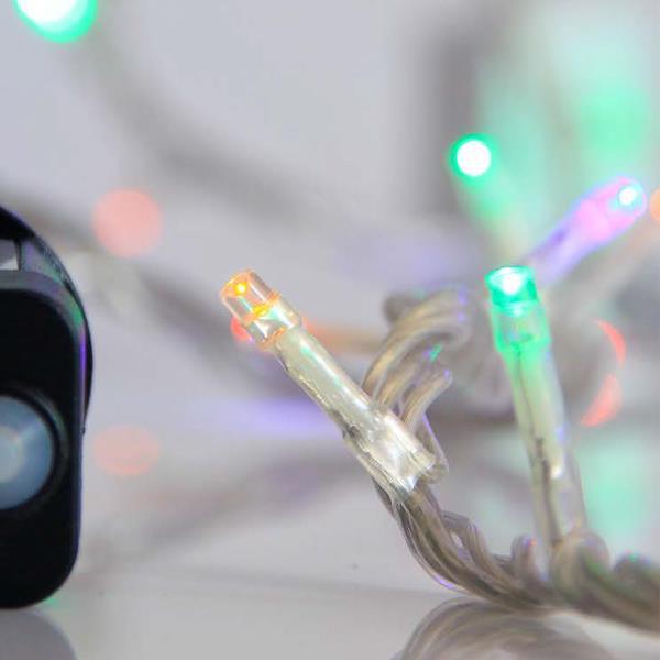 LINEA, 240 LED 3mm, ADAPTADOR 31V CON 8 MULTIFUNCIONES, HILO TRANSPARENTE, MULTI LED OPAL POR 5cm, CABLE 3m, IP44