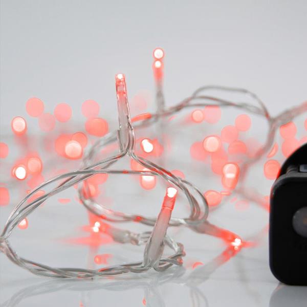 LINEA, 240 LED 3mm, ADAPTADOR 31V CON 8 MULTIFUNCIONES, HILO TRANSPARENTE, LED ROJO POR 5cm, CABLE 3m, IP44