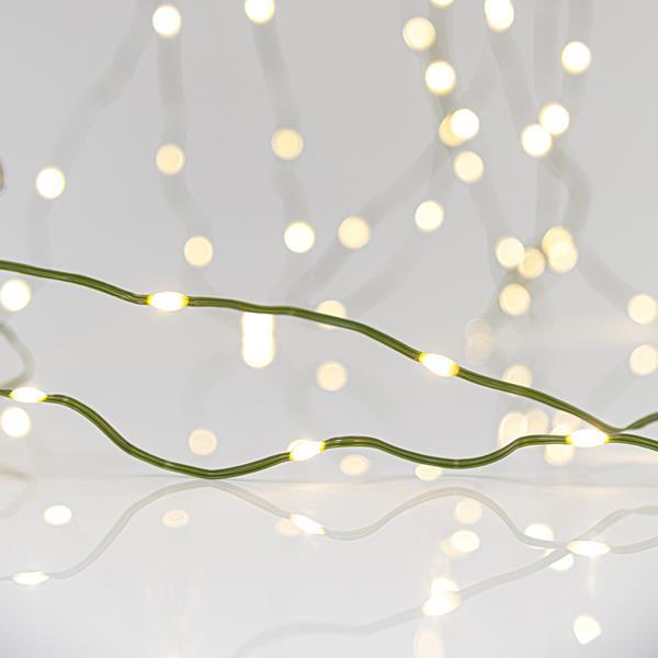 LINEA, 500 MINI LED, ADAPTADOR 31V CON 8 MULTIFUNCIONES, HILO PLANO COBRE VERDE, LED LUZ DIURNA POR 5cm, CABLE 5m, IP44