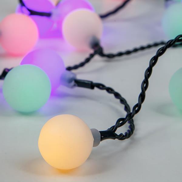 LINEA, 80 LED 5mm BLANCO BOLAS PLASTICO 2cm, ADAPTADOR 31V, CONECTOR HASTA 3, HILO VERDE, MULTI LED POR 10cm, CABLE 3m, IP44