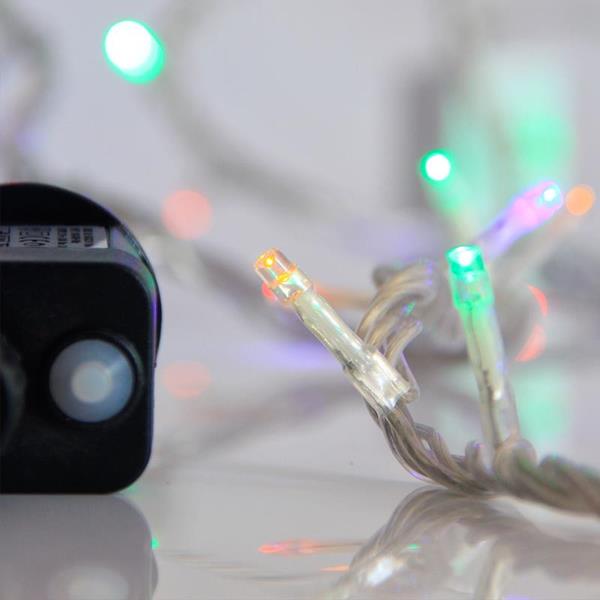 LINEA, 240 LED 3mm, ADAPTADOR 31V CON 8 MULTIFUNCIONES, HILO TRANSPARENTE, MULTI LED POR 5cm, CABLE 3m, IP44
