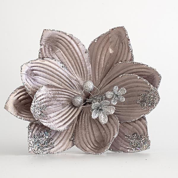 MAGNOLIA, TELA, GRIS, CON BRILLO, 24x24cm