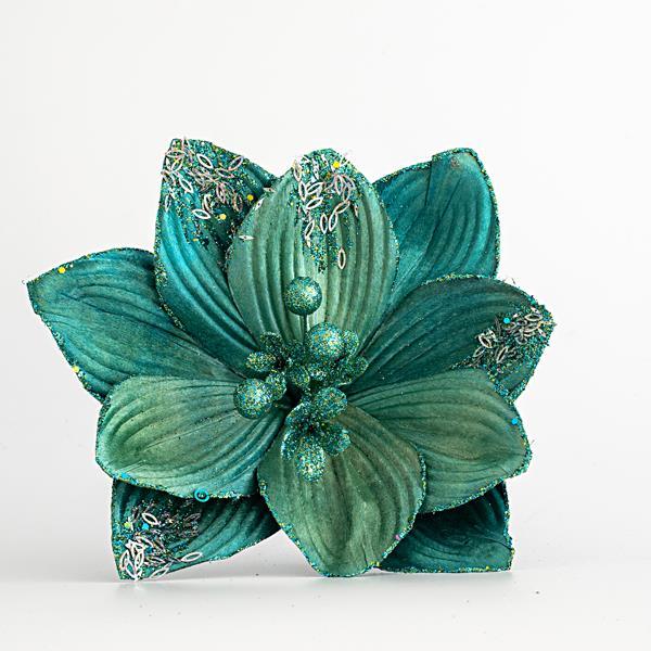 MAGNOLIA, TELA, AZUL VERDE, CON BRILLO, 24x24cm
