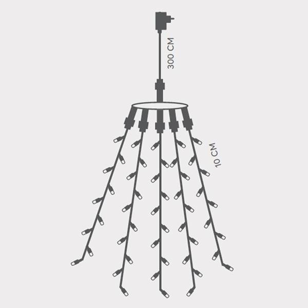 OCTOPUS, 175 LED 3mm, ADAPTADOR 31V, CABLE VERDE, LED BLANCO POR 10cm (5 LÍNEAS X 35LED), CABLE 3m, IP44