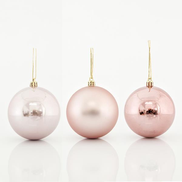 BOLAS DE PLÁSTICO ROSA, RETRO, SET 6PZS, 10cm