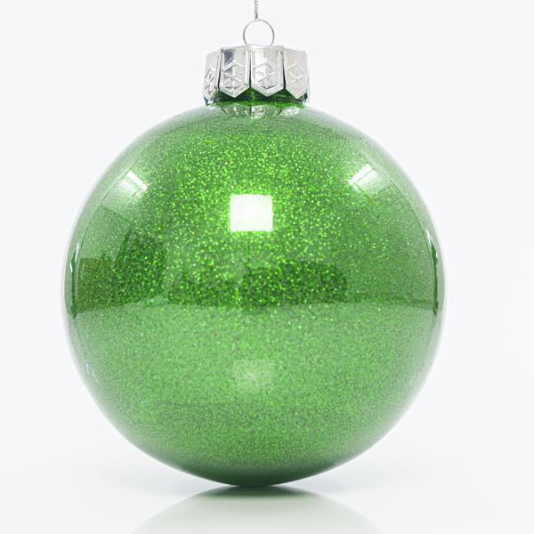 BOLAS DE PLÁSTICO PET, VERDE BRILLANTE CON BRILLO, SET 2PZS, 15cm