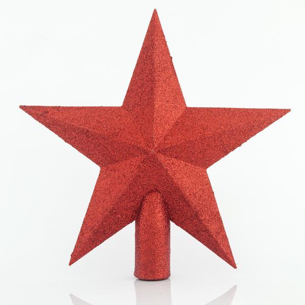 TOP ÁRBOL DE PLÁSTICO, ESTRELLA ROJA, CON BRILLO, 20,5cm