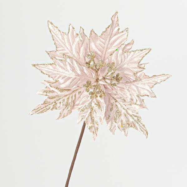 POINSETTIA CON TALLO, ROSA CLARO CON DETALLES DORADOS, 60x25cm