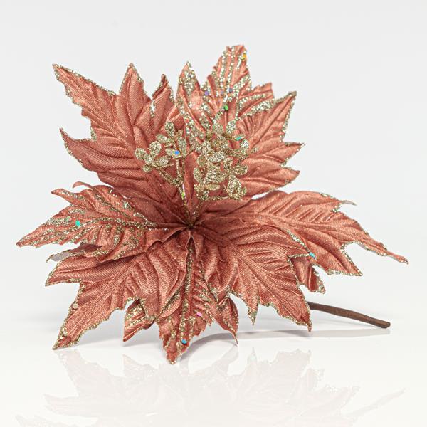 POINSETTIA, ROSA SUCIO CON DETALLES DORADOS, 25cm