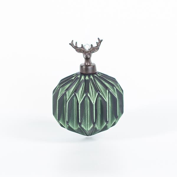 BOLA DE PORCELANA RELIEVE CON RENO, VERDE, 8cm, UDS 1