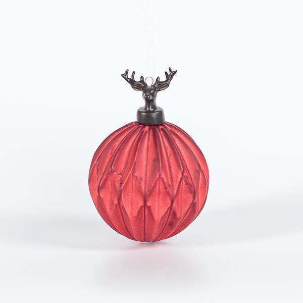 BOLA DE PORCELANA RELIEVE CON RENO, ROJA, 8cm, UDS 1
