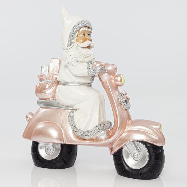 SANTA BLANCO CON MOTO ROSA, 29x11,5x33cm
