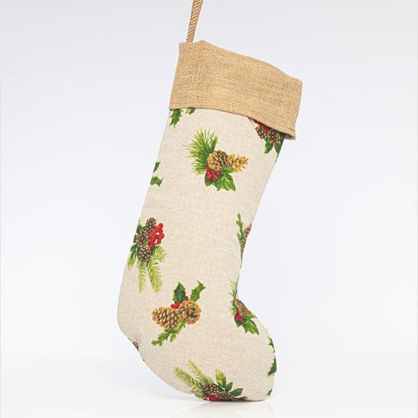 CALCETIN BEIGE CON MUÉRDAGO, 50x28cm