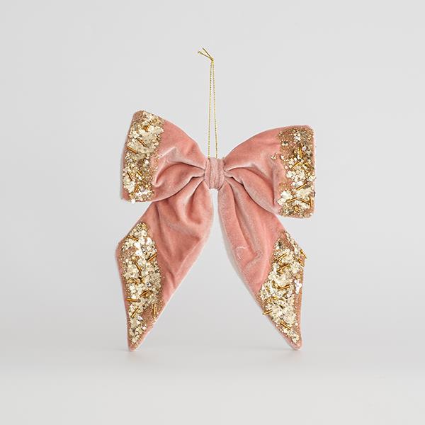 LAZO DE TERCIOPELO, ROSA, CON BRILLO, 20x20cm