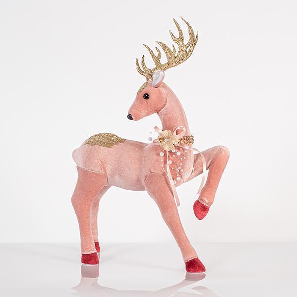 CIERVO DE TERCIOPELO, ROSA, CON BRILLO DORADO, 33x47cm