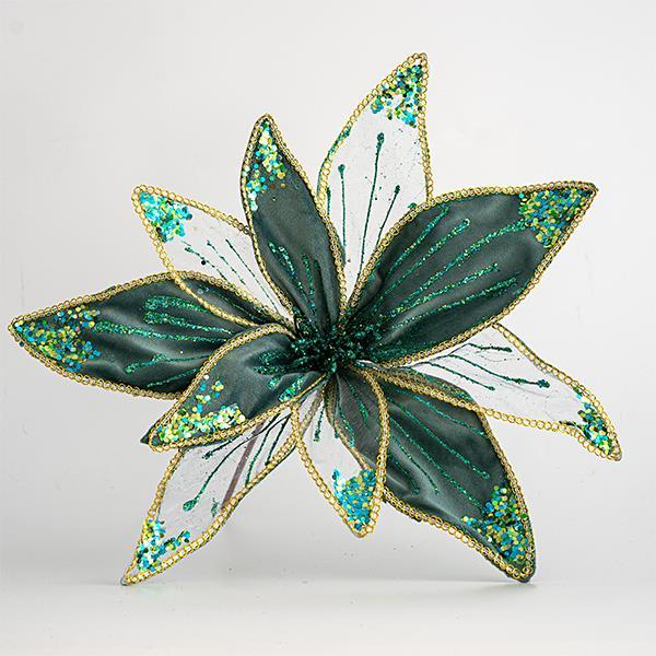 FLOR DE TERCIOPELO, TURQUESA Y TRANSPARENTE, 40cm