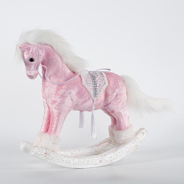 CABALLO DE TERCIOPELO, ROSA-BLANCO, 38x28cm