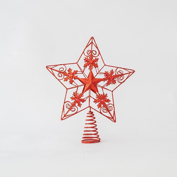 TOP ÁRBOL DE ALAMBRE, ROJO, ESTRELLA CON DISEÑOS, 30x25cm