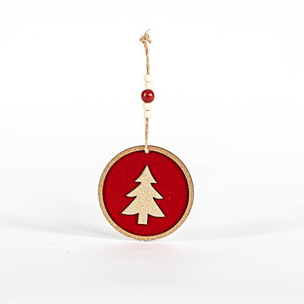 ADORNO DE MADERA, ÁRBOL, ROJO, CON TERCIOPELO, 11x0,5cm