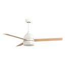 VENTILADOR DECORATIVO COLOR BLANCO ASPAS EN MADERA Ø107 MOTOR DC 22W CON LUZ LED Y MANDO A DISTANCIA
