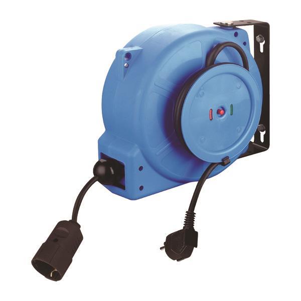ENROLLADOR DE CABLE DE PARED IP20 3x1,5mm 8+2m, RETRÁCTIL, CON PROTECCIÓN CONTRA SOBRECALENTAMIENTO