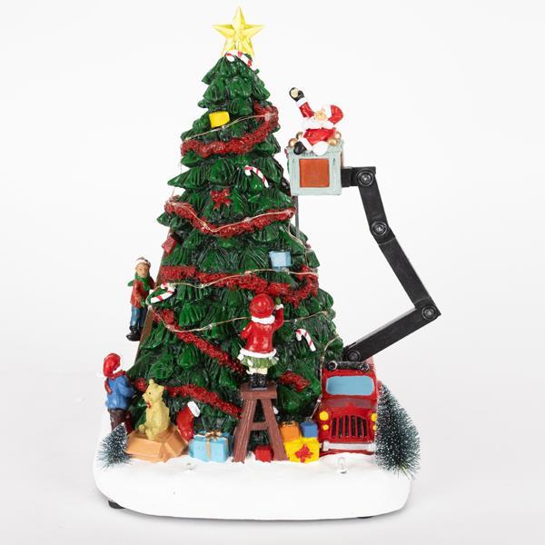 ÁRBOL ILUMINADO CON PAPÁ NOEL CON MÚSICA Y MOVIMIENTO, ADAPTADOR, 23,3x19x32cm