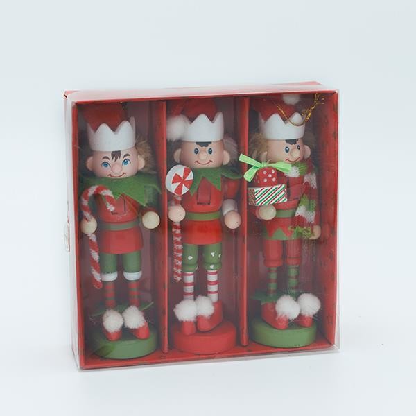 ELFO, VERDE ROJO, SET DE 3 PIEZAS, 4x13cm