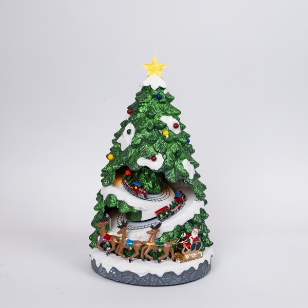 ÁRBOL DE NAVIDAD CON TRINEO EN MOVIMIENTO, CON MÚSICA, MOVIMIENTO Y LUZ, CON TRANSFORMADOR, 23x23x42cm