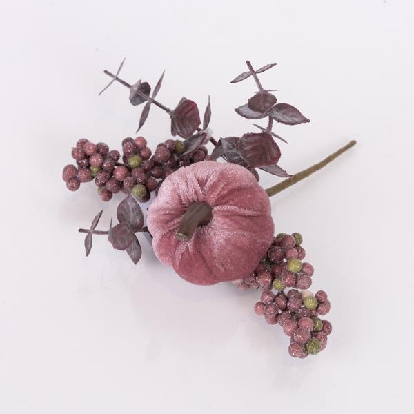 PICO CON CALABAZA DE TERCIOPELO ROSA, 20cm
