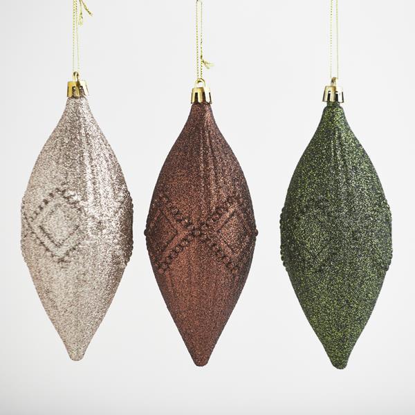 CARÁMBANO DE PLÁSTICO, SET DE 3 PIEZAS, VERDE, CHAMPÁN, MARRÓN, 15,5 cm