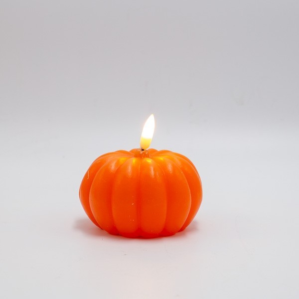 VELA ENCENDIDA, CALABAZA NARANJA, CAJA DE PILAS 2xAAA, LED BLANCO CÁLIDO, 9x9cm, IP20