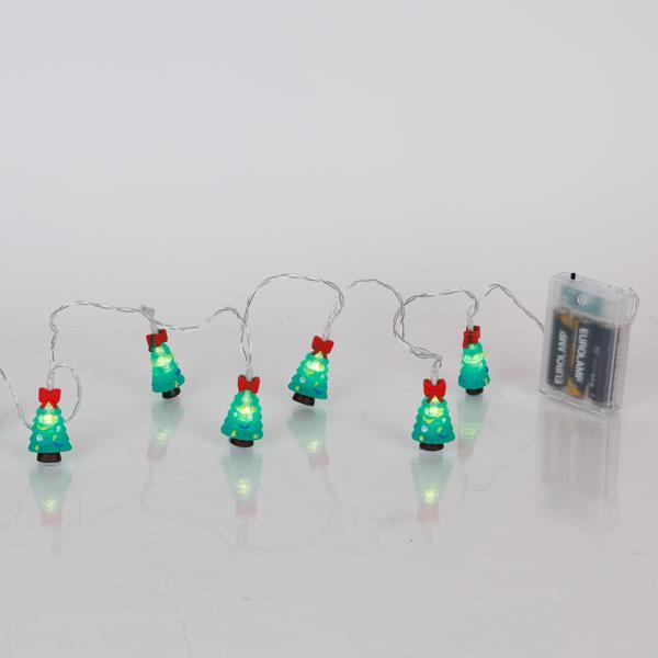 LÍNEA, 10 LED 5mm, ÁRBOL DE NAVIDAD, CAJA DE PILAS 3xAA, TEMPORIZADOR, CABLE PVC TRANSPARENTE, LED BLANCO CÁLIDO, POR 15cm, CABLE 30cm, IP20