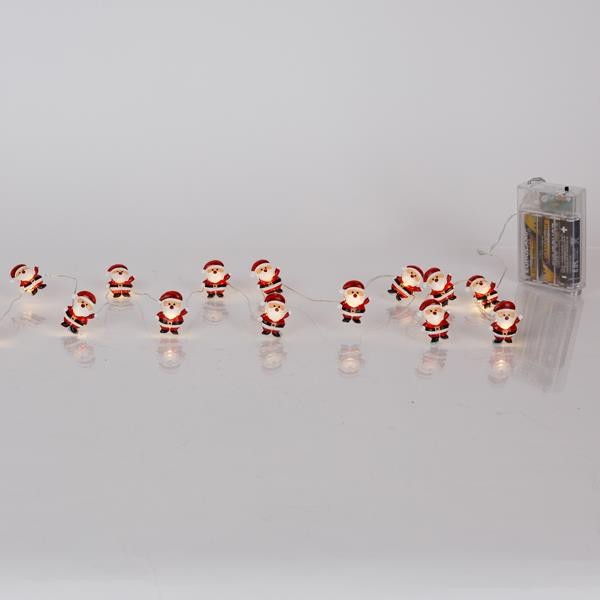 LÍNEA, 20 MINI LED, PAPÁ NOEL, CAJA DE PILAS 3xAA, TEMPORIZADOR, CABLE DE COBRE PLATEADO, LED BLANCO CÁLIDO, POR 10 cm, CABLE DE CONDUCCIÓN 30 cm, IP20