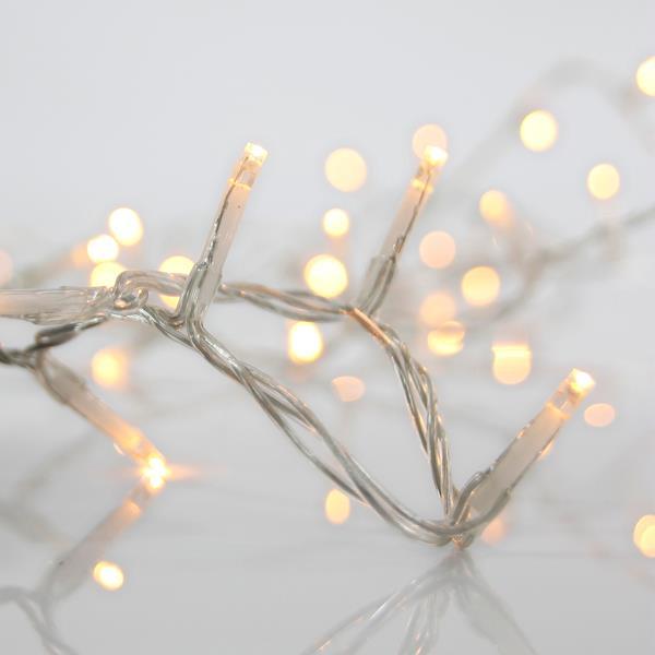 CARÁMBANO, 300 LED 3 mm, ADAPTADOR 31 V, 4 CONECTORES (HASTA 3 JUEGOS), CABLE DE PVC TRANSPARENTE, LED BLANCO CÁLIDO (Alto 70 x Ancho 900 cm, 3/7/4/6), CABLE DE CONDUCCIÓN 3 m, IP44