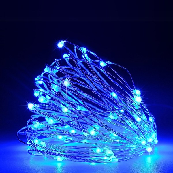 MINI LED LÍNEA 100, ADAPTADOR DE 4,5 V, FIJO, CABLE DE COBRE PLATEADO, LED AZUL, POR 10 cm, CABLE DE CONDUCCIÓN 5 m, IP44