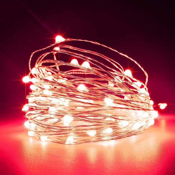 MINI LED LÍNEA 100, ADAPTADOR DE 4,5 V, FIJO, CABLE DE COBRE PLATEADO, LED ROJO, POR 10 cm, CABLE DE CONDUCCIÓN 5 m, IP44