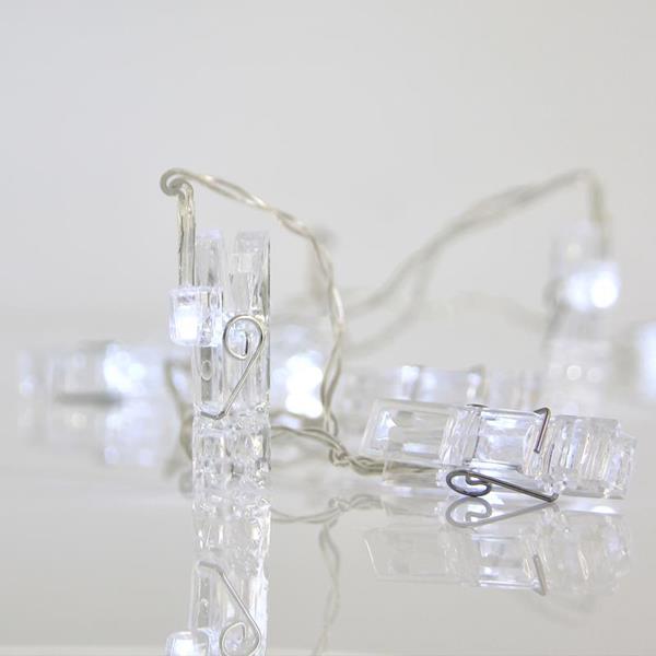 LÍNEA, FUNCIONA A PILAS, 10 LED 5 mm, BLANCO CON PINES DE PLÁSTICO, CABLE DE CONDUCCIÓN 50 cm, POR 15 cm, IP20