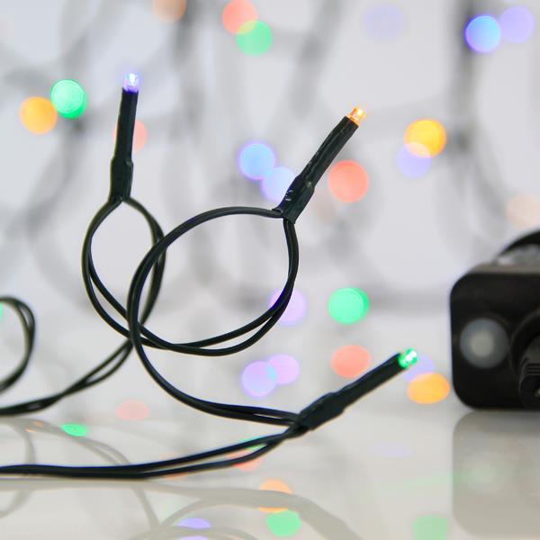 LÍNEA, 100 LED 3 mm, ADAPTADOR 31 V, 8 M/F y MEMORIA, CABLE PVC VERDE, MULTILED, POR 5 cm, CABLE CONDUCTOR 3 m, IP44