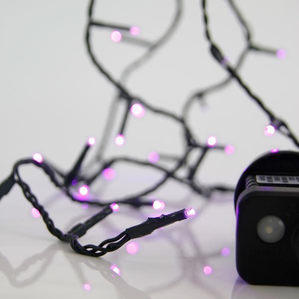 LÍNEA, 100 LED 3 mm, ADAPTADOR 31 V, 8 M/F Y MEMORIA, CABLE PVC VERDE, LED MORADO, POR 5 cm, CABLE CONDUCTOR 3 m, IP44