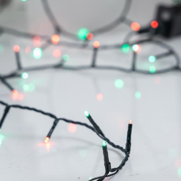 LÍNEA, 240 LED 3 mm, ADAPTADOR DE 31 V, 8 M/F Y MEMORIA, CABLE DE PVC VERDE, LED ROJO Y VERDE (UNO A UNO), CADA 5 cm, CABLE CONDUCTOR 3 m, IP44