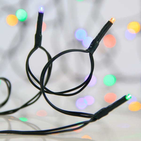 LÍNEA, 100 LED 3 mm, ADAPTADOR 31 V, 4 CONECTORES (HASTA 3 JUEGOS), CABLE PVC VERDE, MULTILED, POR 10 cm, CABLE CONDUCTOR 3 m, IP44