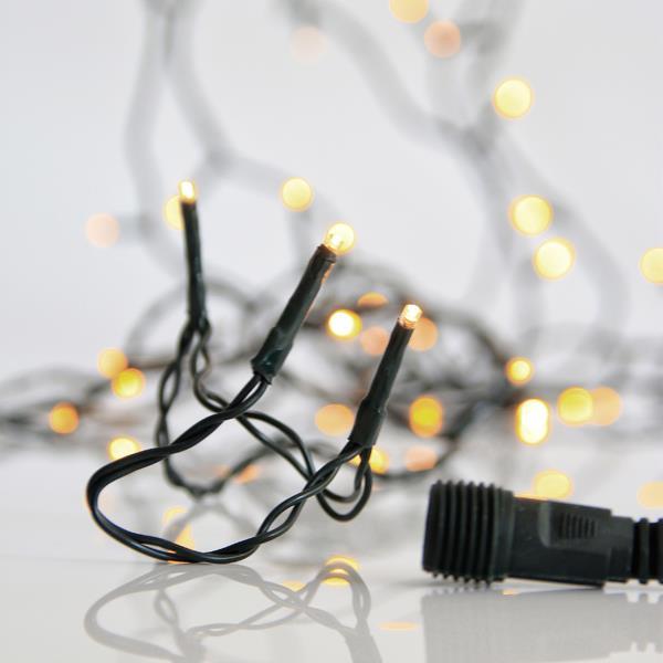 LÍNEA, 300 LED 3 mm, ADAPTADOR 31 V, 4 CONECTORES HASTA 3, CABLE PVC VERDE, LED BLANCO CÁLIDO, POR 5 cm, CABLE 3 m, IP44