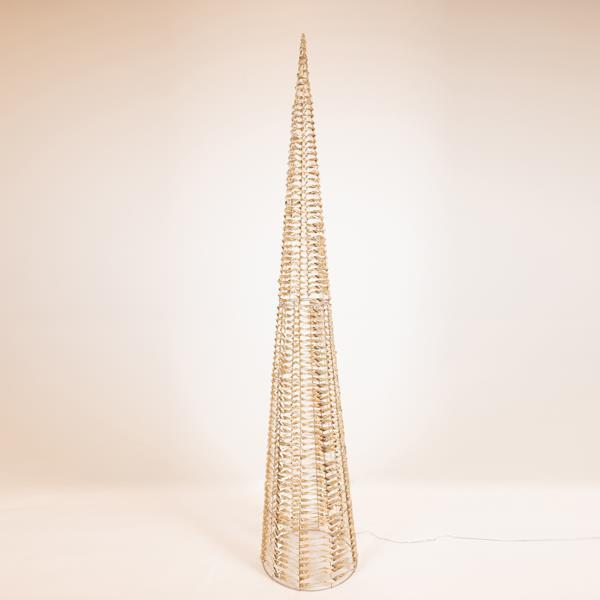 CONO ILUMINADO DORADO 180 cm, 1800 LED, ADAPTADOR 31 V, TEMPORIZADOR, CABLE DE COBRE PLATEADO, LED BLANCO CÁLIDO, CABLE DE 5 m, IP44