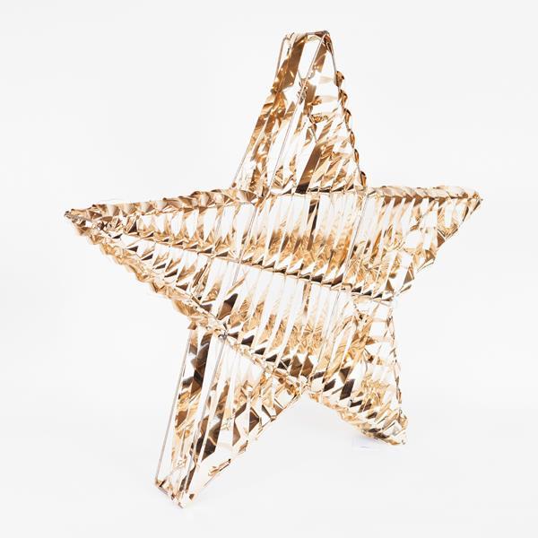 ESTRELLA DORADA ILUMINADA DE 60 cm, 60 LED, PILAS 3XAA, TEMPORIZADOR, CABLE DE COBRE PLATEADO, LED BLANCO CÁLIDO, CABLE DE 30 cm, IP20