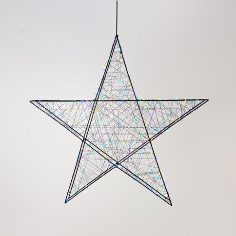 ESTRELLA ILUMINADA DE 78 cm, 240 LED, ADAPTADOR DE 4,5 V, TEMPORIZADOR, ESTRUCTURA METÁLICA NEGRA, CABLE DE COBRE NEGRO, LED ΟPAL (AMARILLO/AZUL/VERDE/MORADO), CABLE CONECTADO, IP44