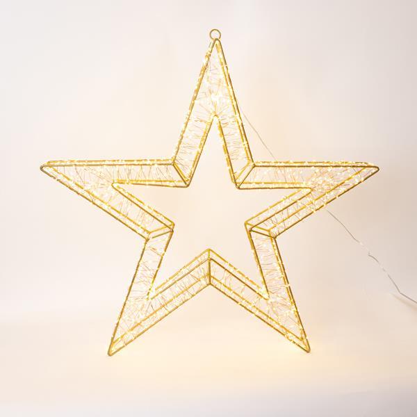 ESTRELLA ILUMINADA DE 70 cm, 1680 LED, ADAPTADOR DE 31 V, TEMPORIZADOR, ESTRUCTURA DE METAL BRONCE, CABLE DE COBRE BRONCE, LED BLANCO CÁLIDO, CABLE DE 5 m, IP44