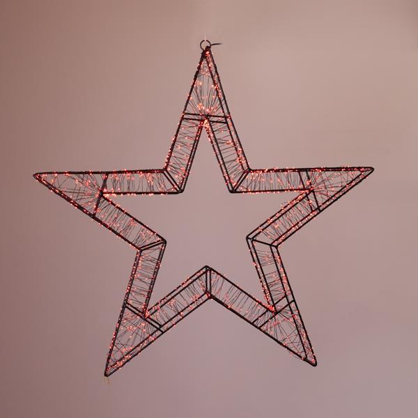 ESTRELLA ILUMINADA DE 50 cm, 1200 LED, ADAPTADOR DE 31 V, TEMPORIZADOR, ESTRUCTURA DE METAL NEGRO, CABLE DE COBRE NEGRO, LED ROJO, CABLE DE 5 m, IP44